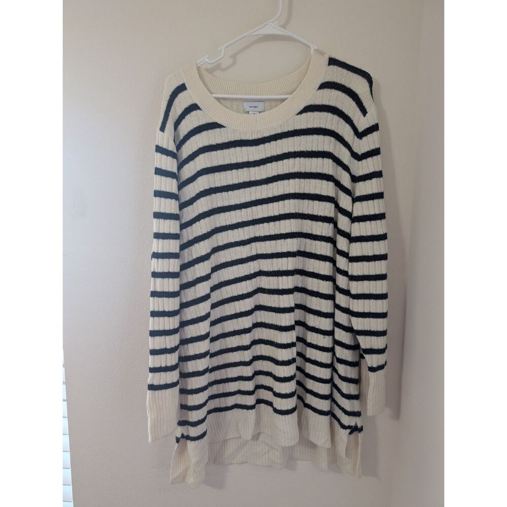 Old Navy Women’s Striped Knit Sweater – Size 3XL – Cream & Black – Cozy Fit